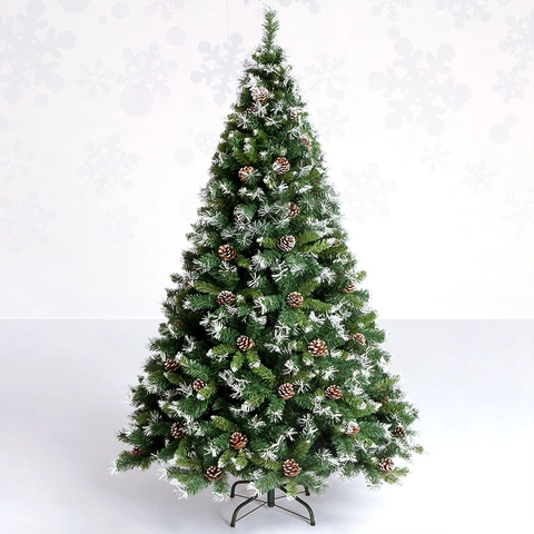 Automatischer Beflockter Weihnachtsbaum Mit Natürlichen Tannenzapfen Schneeeffekt PVC Nadel Großer Grüner Weihnachtsbaum Deko