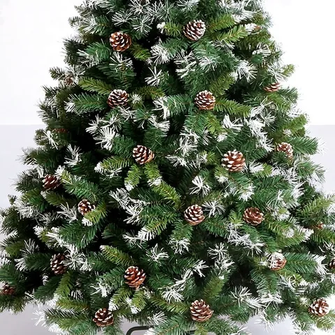 Automatischer Beflockter Weihnachtsbaum Mit Natürlichen Tannenzapfen Schneeeffekt PVC Nadel Großer Grüner Weihnachtsbaum Deko