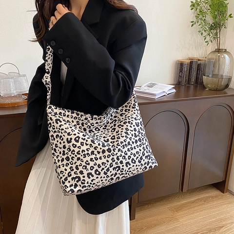 Leopard Print Tote Bag Damen Große Kapazität Verbundstoff Umhängetasche Retro Street Style Magnetverschluss Handtasche
