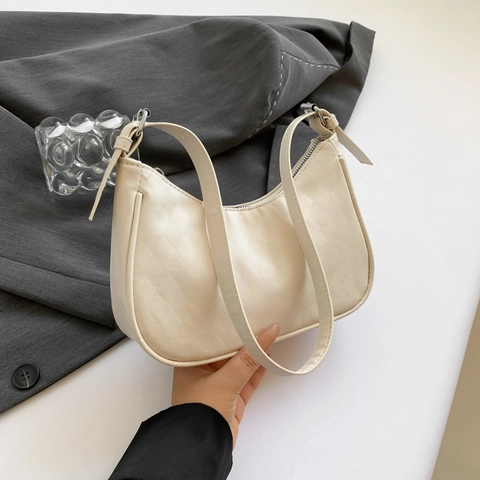 Damen Minimalistische PU Leder Unterarmtasche Rautenprägung Verstellbarer Schultergurt Kleine Hobo Tasche Für Den Alltag