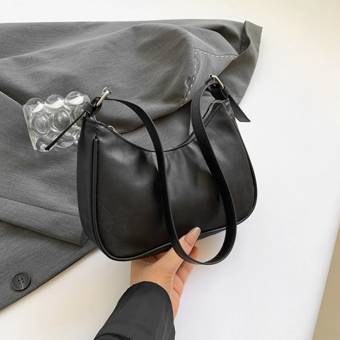 Damen Minimalistische PU Leder Unterarmtasche Rautenprägung Verstellbarer Schultergurt Kleine Hobo Tasche Für Den Alltag