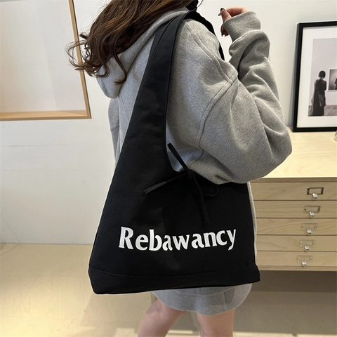 Borsa Tote in Tela Rebawancy con Stampa a Lettere per Donna Stile Coreano Ins Borsa a Tracolla di Grande Capacità con Fiocco
