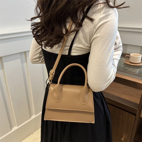 Damen Trendy PU Leder Mini Schulter Umhängetasche Minimalistisch Ziernaht Quadratische Handtasche Mit Griff Gurt Mode Geldbörse