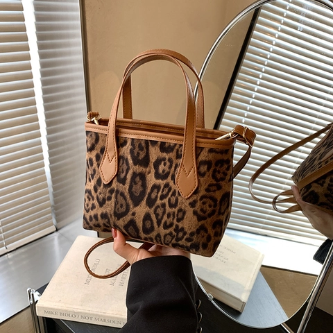Borsa A Mano A Secchiello Con Stampa Leopardata In Pelle PU Retro Borsa A Tracolla Per Donna Con Tracolla Regolabile