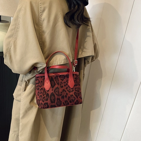 Borsa A Mano A Secchiello Con Stampa Leopardata In Pelle PU Retro Borsa A Tracolla Per Donna Con Tracolla Regolabile