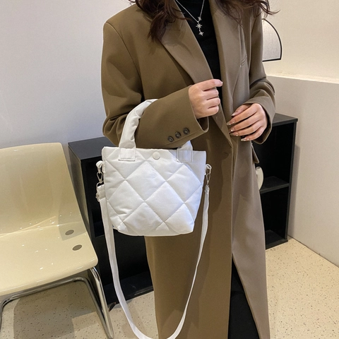 Bolso de Hombro Acolchado Puffer para Mujer Tela Oxford Patrón de Diamante Bolso de Mano Casual Cruzado Bolsa de Axila