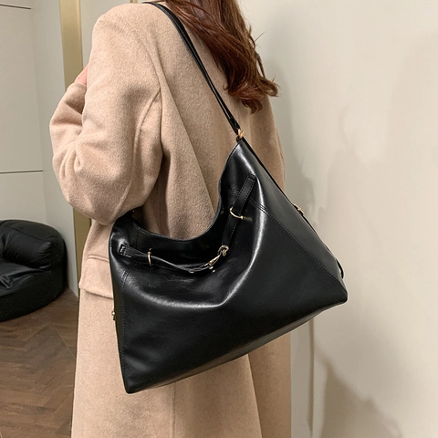 Borsa a Spalla Hobo in Pelle PU di Grande Capacità per Donna Borsa Tote Vintage Tracolla Regolabile Sottobraccio Retro