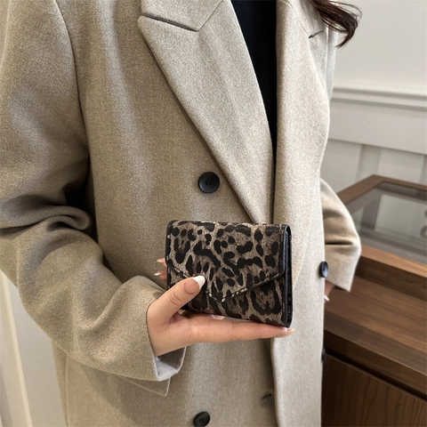 Fashion Leopard Print PU Leather Mini Wallet For Women Simple Envelope Small Card Holder Portable Folding Coin Purse Bag