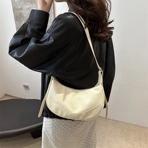 Borsa Hobo a Mezzaluna in Pelle PU Minimalista Urbana per Donna Borsa a Tracolla Leggera Casual con Cerniera per Viaggio Quotidiano