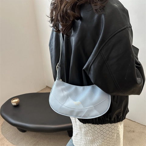 Bolso De Hombro Vintage Con Patrón De Lichi Para Mujer Cuero PU Bolso De Media Luna Moda Color Sólido Bolso Informal