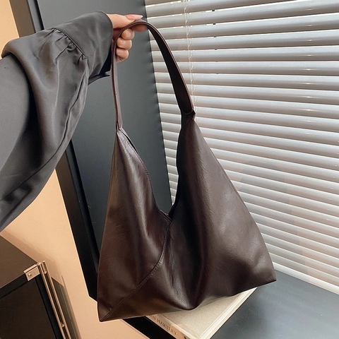 Damen Große Kapazität PU Leder Tote Bag Minimalistische Hobo Umhängetasche Street Style Achseltasche Für Den Täglichen Weg Zur Arbeit