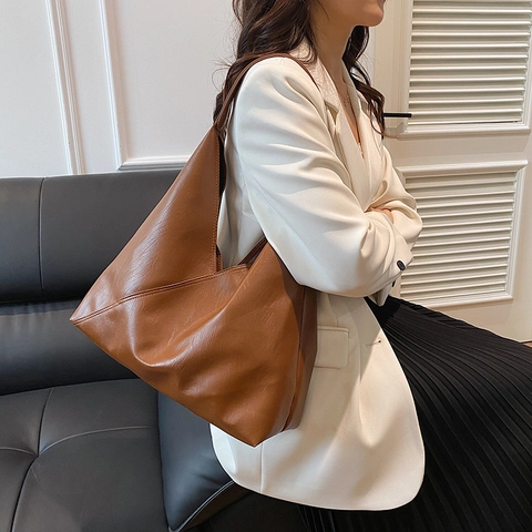 Large Capacity PU Leather Tote Bag For Women Minimalist Stitching Design Hobo Shoulder Bag Daily Casual Handbag High Quality