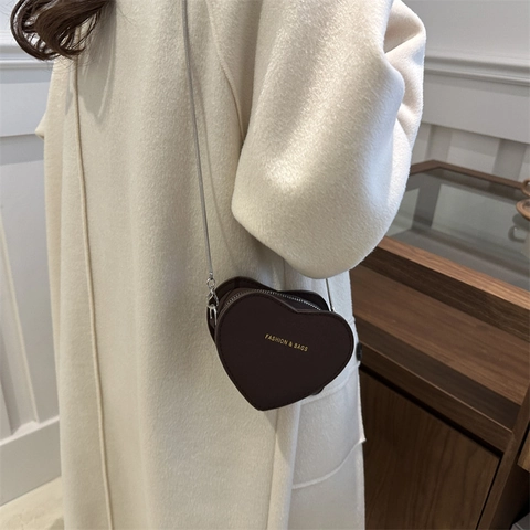 Sac Bandoulière en Cuir PU en Forme de Cœur Mini Sac à Main avec Chaîne et Imprimé Fashion And Bags pour Femme
