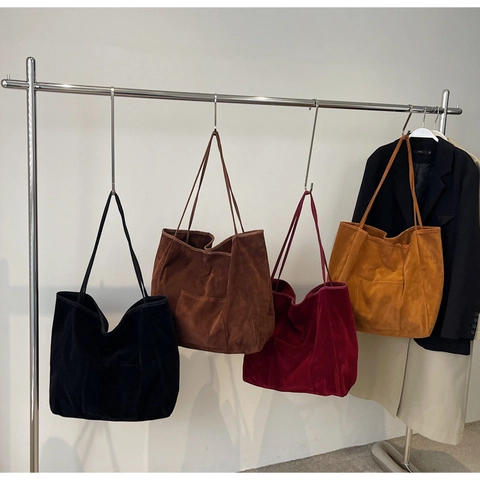Bolso Tote de Pana Retro para Mujer Gran Capacidad Bolso de Hombro Mate Minimalista Color Sólido Moda Trabajo Diario