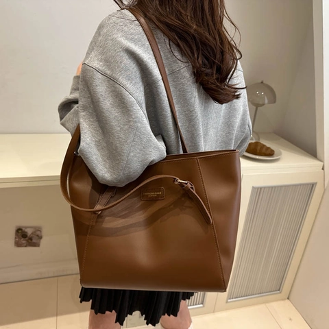 Semplice Borsa Tote in Pelle PU a Grande Capacità per Donna Pendolare Autunno Inverno Borsa a Tracolla Minimalista Versatile