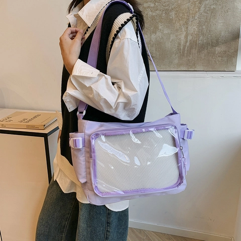 Women Casual Transparent PVC Ita Bag Student Fashion Crossbody Shoulder Bag With Adjustable Strap Solid Messenger Bag