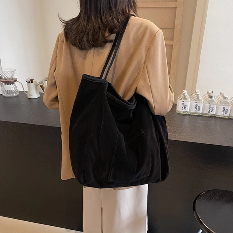 Women Large Capacity Corduroy Tote Bag Minimalist Niche Design Shoulder Bag For Commute School Shopping Casual Daily Top Handle Bag