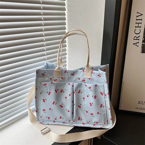 Sac Cabas en Toile pour Femmes Imprimé Cerise Grande Capacité Sac à Bandoulière Avec Sangle Réglable Sac de Shopping Floral