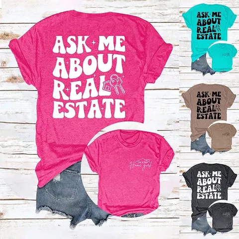 T-Shirt Da Donna Misto Cotone Manica Corta Girocollo Casual Vestibilità Larga Stampa Grafica Slogan