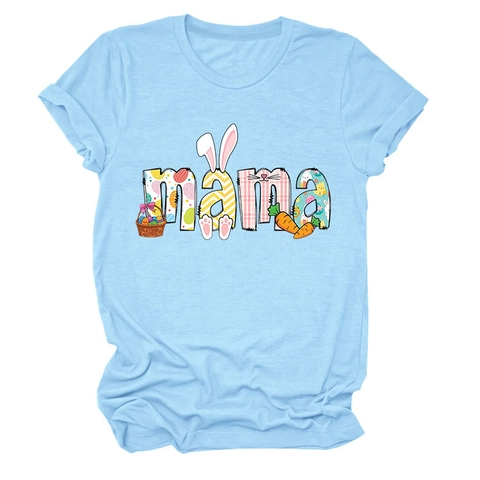 T-Shirt Da Donna Stampa Grafica Mama Pasqua Misto Cotone Maniche Corte Casual Girocollo Top Festivo