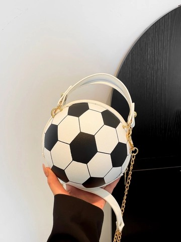 Borsa a Tracolla da Donna a Forma di Pallone da Calcio in Pelle PU Borsa Crossbody Piccola Handbag Rotonda Sportiva Con Catena