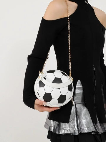 Borsa a Tracolla da Donna a Forma di Pallone da Calcio in Pelle PU Borsa Crossbody Piccola Handbag Rotonda Sportiva Con Catena