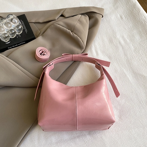 Borsa a Spalla Hobo da Donna in Pelle PU Lucida Con Fiocco Decorativo Y2K Borsa a Tracolla Versatile per Festa Quotidiana