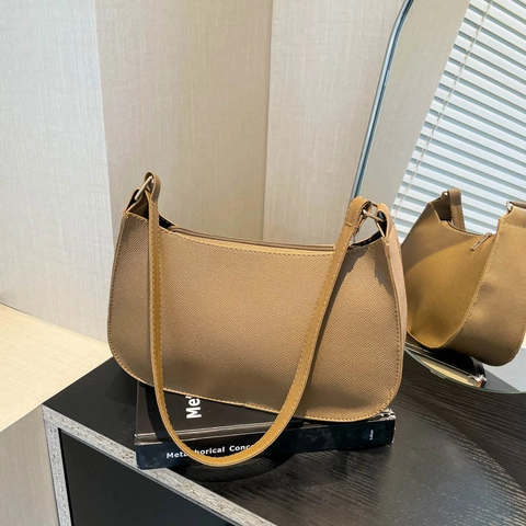 Sac Sous L'Aisselle Hobo Croissant Vintage Pour Femmes Cuir PU Texture Litchi Sac À Main Épaule Minimaliste Fermeture Éclair