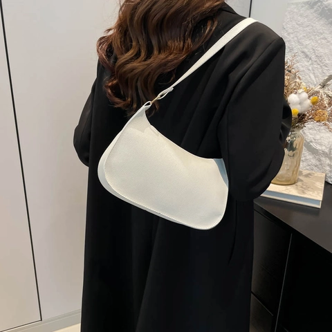 Sac Sous L'Aisselle Hobo Croissant Vintage Pour Femmes Cuir PU Texture Litchi Sac À Main Épaule Minimaliste Fermeture Éclair