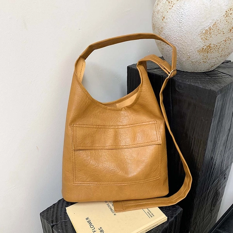 Damen Umhängetasche Mit Großer Kapazität Aus PU-Leder Retro Minimalistische Hobo-Tasche Unterarmtasche Mit Innentasche
