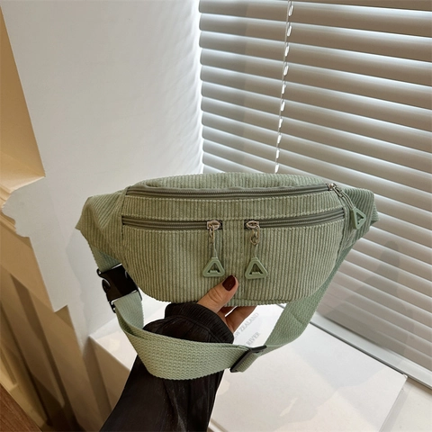 Corduroy Waist Bag For Women Men Casual Chest Bag Fashion Crossbody Bag Solid Color Student Sports Fanny Pack Shoulder Bag