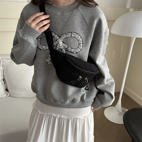 Corduroy Waist Bag For Women Men Casual Chest Bag Fashion Crossbody Bag Solid Color Student Sports Fanny Pack Shoulder Bag