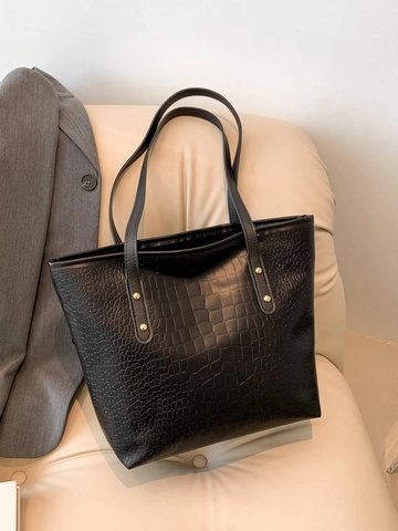 Große PU Leder Krokodilmuster Tote Bag Frauen Urban Einfach Pendler Schultertasche Goldene Nieten Dekoration