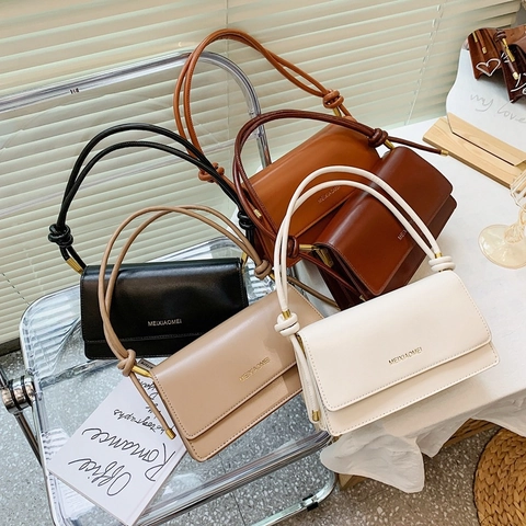 Underarm Bag French Chic PU Leather Small Square Crossbody Shoulder Bag With Knot Strap For Women