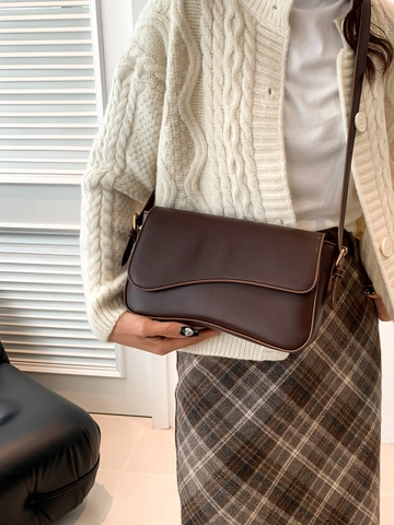 Women PU Leather Crossbody Bag Minimalist Asymmetrical Wave Flap Shoulder Bag Vintage Chic Square Bag For Daily Use
