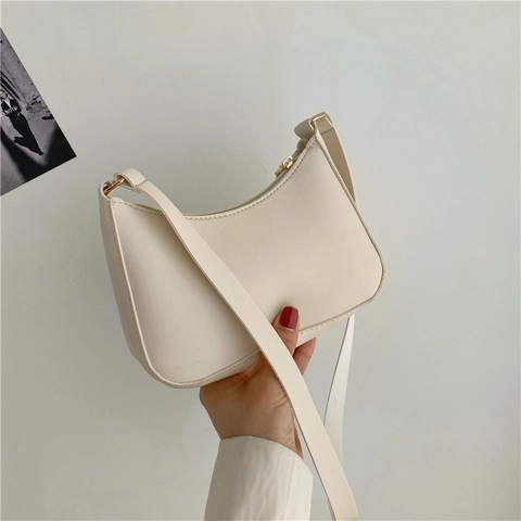 Minimalistische PU-Leder Halbmond Umhängetasche Damen Einfarbig Achseltasche Crossbody Hobo Tasche Mit Reißverschluss