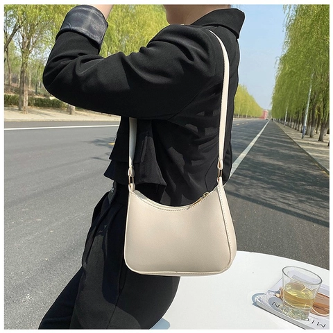 Borsa Hobo In Pelle PU Minimalista Tinta Unita Mezzaluna Sottobraccio Borsa A Tracolla Per Donna Versatile Quotidiana Chic