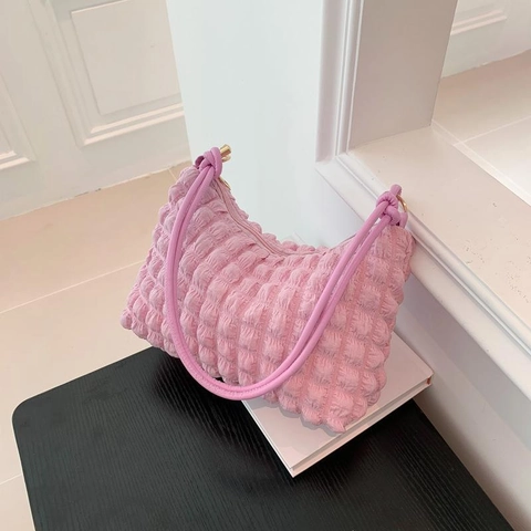 Damen Popcorn Blasen Struktur Achseltasche Plissierte Nylon Schultertasche Für Alltag Chic Mode Einfarbig Kleine Hobo Tasche