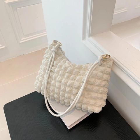 Damen Popcorn Blasen Struktur Achseltasche Plissierte Nylon Schultertasche Für Alltag Chic Mode Einfarbig Kleine Hobo Tasche