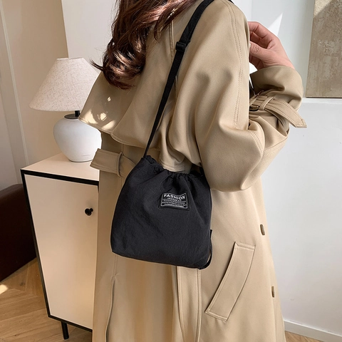 Fashion Instinct Nylon Kordelzug Bucket Bag Große Kapazität Damen Schulter Umhängetasche Lässig Vielseitig Leichte Handtasche