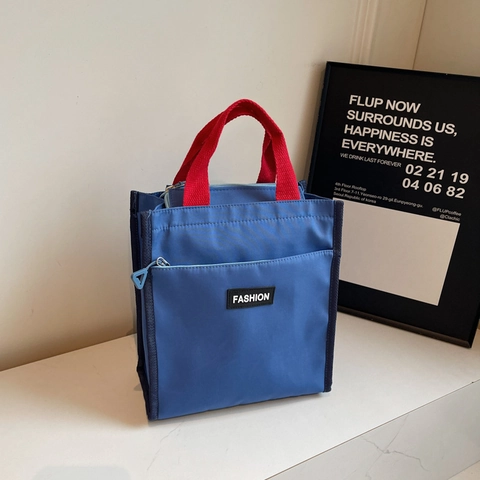 Canvas Multi-Layer Storage Tote Bag Minimalist Contrast Color Handle Handbag For Women Student Casual Commuting Shoulder Bag