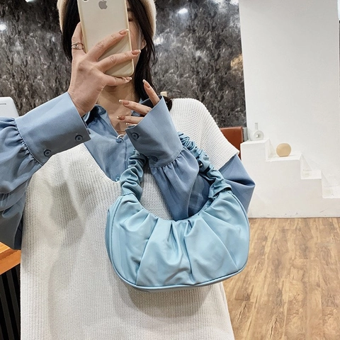 Bolso de Hombro Plisado de Cuero PU Minimalista para Mujer Bolso de Axila Cloud Hobo Elegante Bolso de Mano de Color Sólido