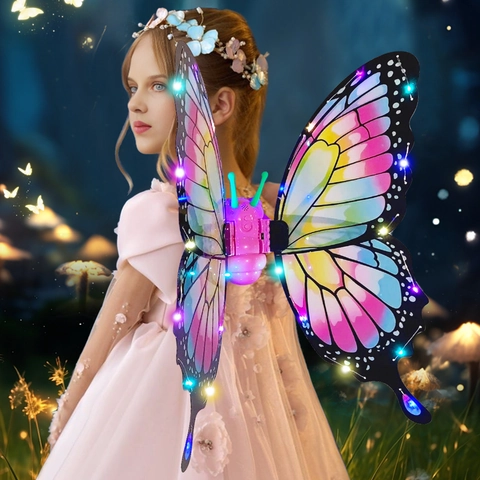 Electric Butterfly Wings For Kids LED Light Up Flapping Fairy Wings With Music For Costume Party Performance Easter Halloween