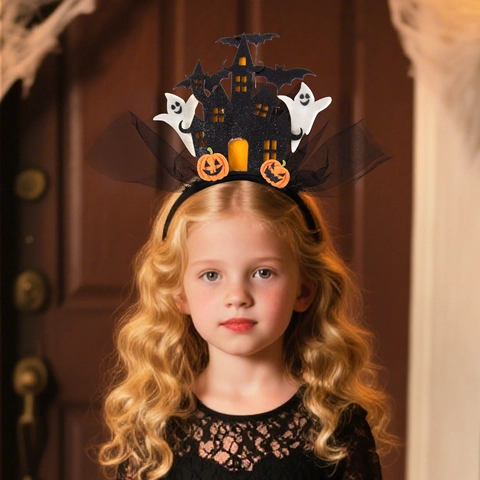 Cerchietto Halloween LED Luminoso Con Glitter Fantasma Castello Pipistrello Zucca Motivo a Rete Accessori Per Feste In Costume