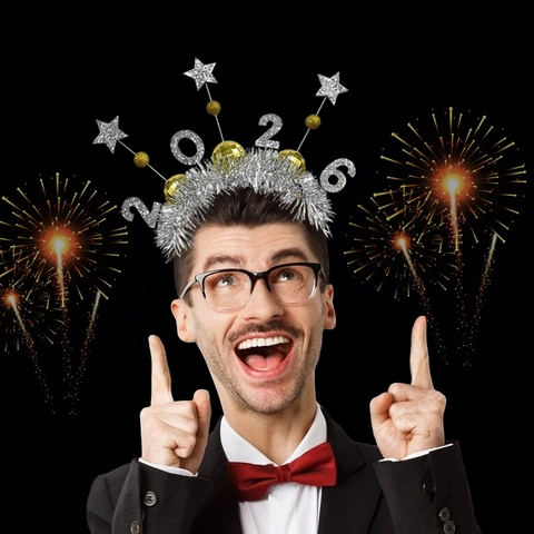 2026 Neujahr Lametta Haarreif Mit Sternen Und Discokugeln Festlicher Party Haarschmuck Für Countdown Foto Requisiten Dekorationen