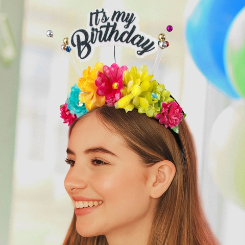 Diadema de Cumpleaños con Flores de Colores y Letras de Purpurina It's My Birthday Accesorio de Fiesta para Mujeres