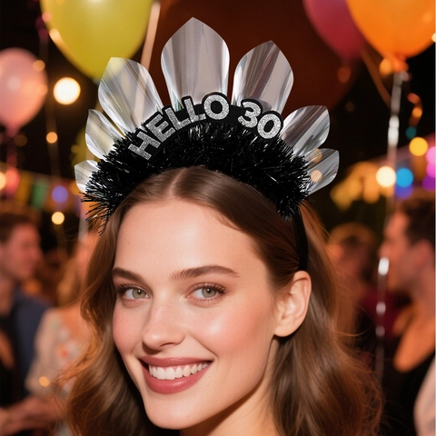 Hello 30 Birthday Headband For Women Black Silver Glitter Party Headwear 30th Birthday Celebration Decoration Accessories
