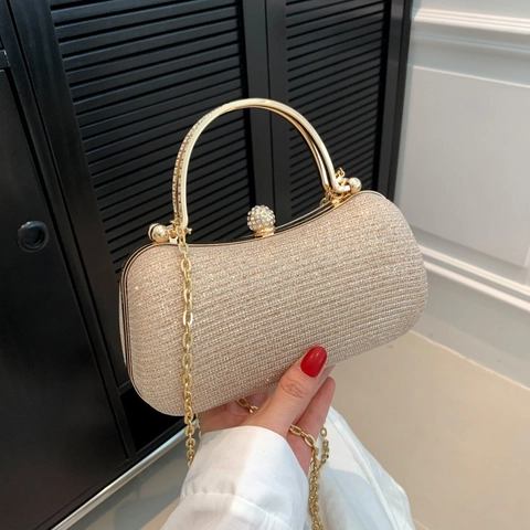 Abendtasche Damen Glitzer Pailletten Party Handtasche Metallgriff Abnehmbare Kette Straßverschluss Formelle Hochzeit