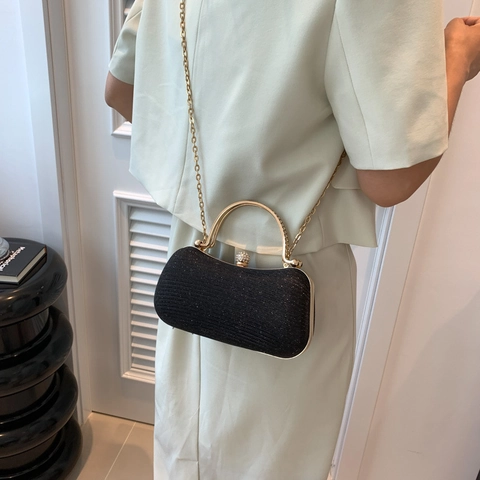 Abendtasche Damen Glitzer Pailletten Party Handtasche Metallgriff Abnehmbare Kette Straßverschluss Formelle Hochzeit