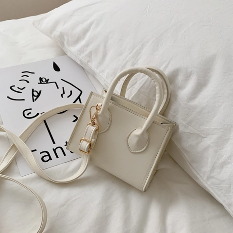 Women's Mini PU Leather Square Crossbody Bag Minimalist Solid Color Shoulder Handbag With Top Handle Gold Hardware Fashion Purse